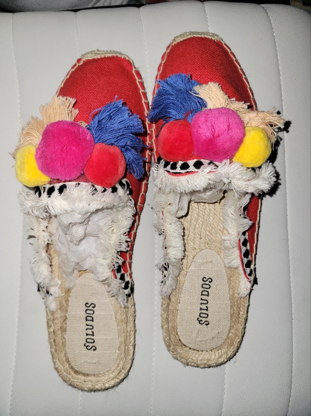 Soludos Women’s Red Pom Pom Espadrille Slip-On